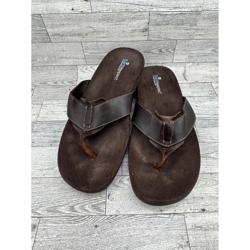 Timberland Earthkeepers Mens 11M Dark Brown Leather Flip Flop Sandals 20596